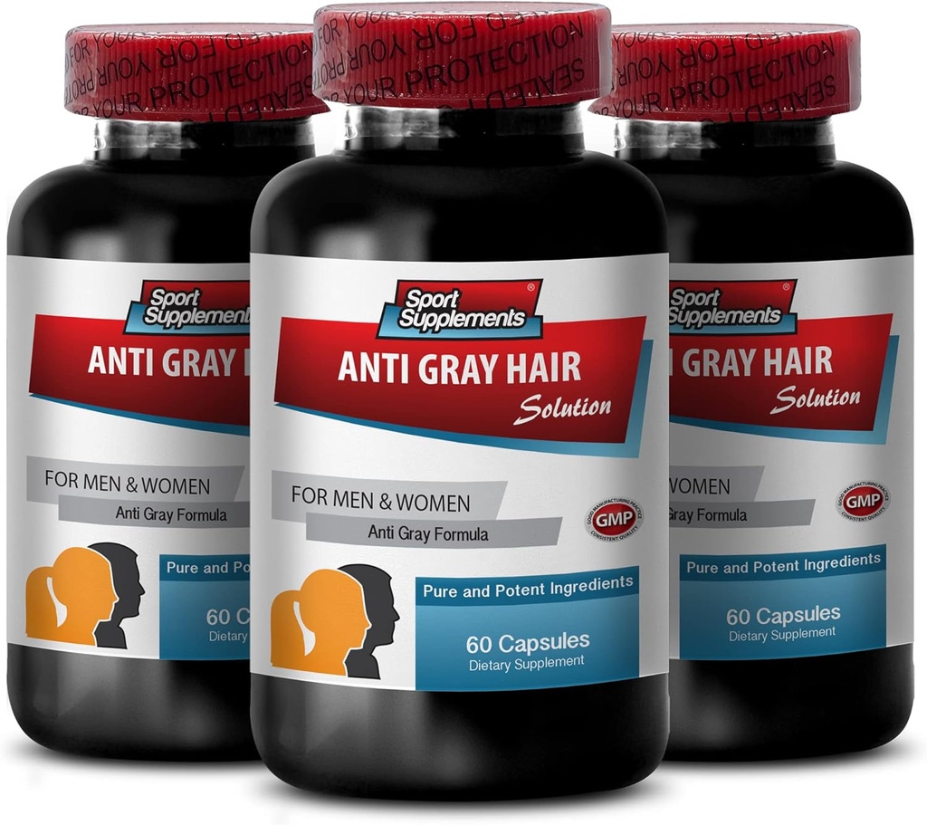 Folic Acid Pills - Anti-Gray Hair Solution - Chlorophyll Pills, Gray Hair Vitamins, Pantothenic Acid, Nettle, Hair Color Vitamins, Support Natural Hair Color, Saw Palmetto, (3 Bottles - 180 Capsules)