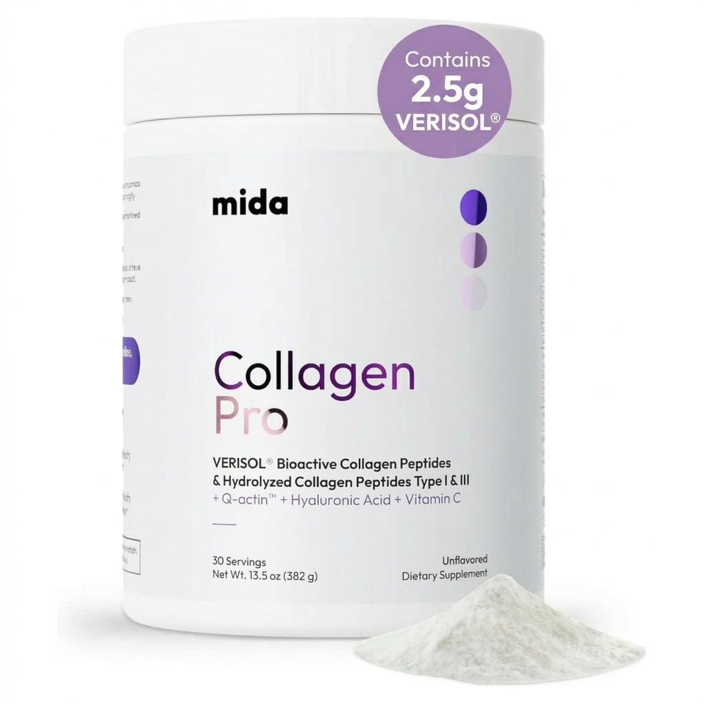 VERISOL® Hydrolysiertes Kollagenpeptid Typ I & III mit Vitamin C, Hyaluronsäure, Biotin, Q-ACTIN® | Unflavored Proteinpulver für glatte Haut, dickes Haar, starke Nägel & Gelenkgesundheit | 30 Servierungen