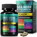 Sea Moss Black Seed Oil Ashwagandha Ginger, Sea Moss Kapsel Supplement mit Turmeric Burdock Root Bladderwrack Vitamin C Vitamin D3 Enhanced Immunität & Energy Black Seed Oil Capsule 60 Count