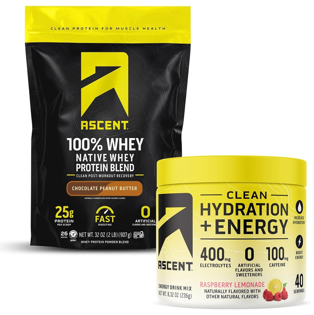 100% Whey Protein Pulver, Schokolade Peanut Butter 2 lb & Hydration + Energie Elektrolyte, Raspberry Lemonade 40 Servierungen