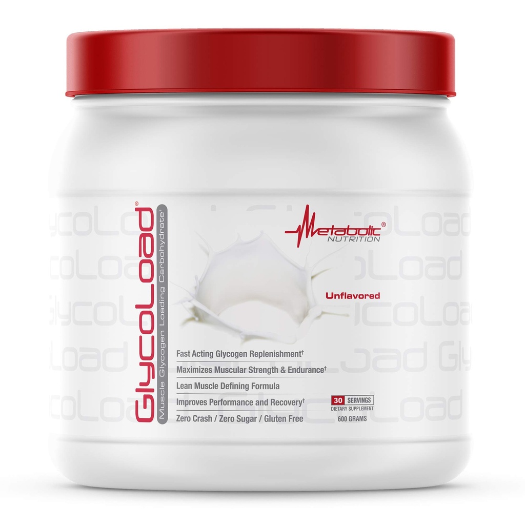 Metabolic Nutrition, Glycoload, 100% Micronized Cyclic Cluster Dextrin Kohlenhydrat-Pulver, Muskel Glycogen Loading Carbohydrat, Pre Intra Post Workout Supplement, Unflavored, 600 g (30 ser)