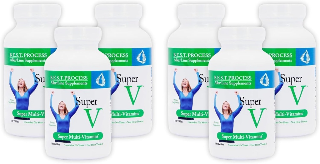 SuperV (6 Pack) Bester Prozess AlkaIine — Erregung und Entgiftung Multivitamin — Vitamine & Minerale mit Verdauungsenzymen, Superfoods und Kräutern
