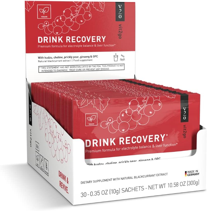 Getränkerückgewinnung Elektrolyte Pulver mit Vitaminen, Vegan Elektrolytpackungen für Hydration & Liver Detox, Blackcurrant Flavor (30 Sachets)