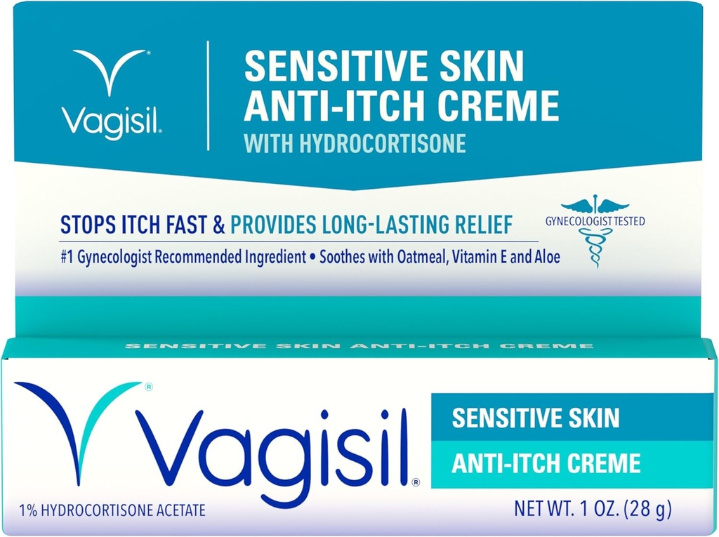 Vagisil Feminine Anti-Itch Creme für Frauen, Sensitive Hautformulierung mit Hydrocortison, Hilft Hefe Infection Irritation, Gynäkologe getestet, Soothes & Cools, 1oz (Pack von 1)