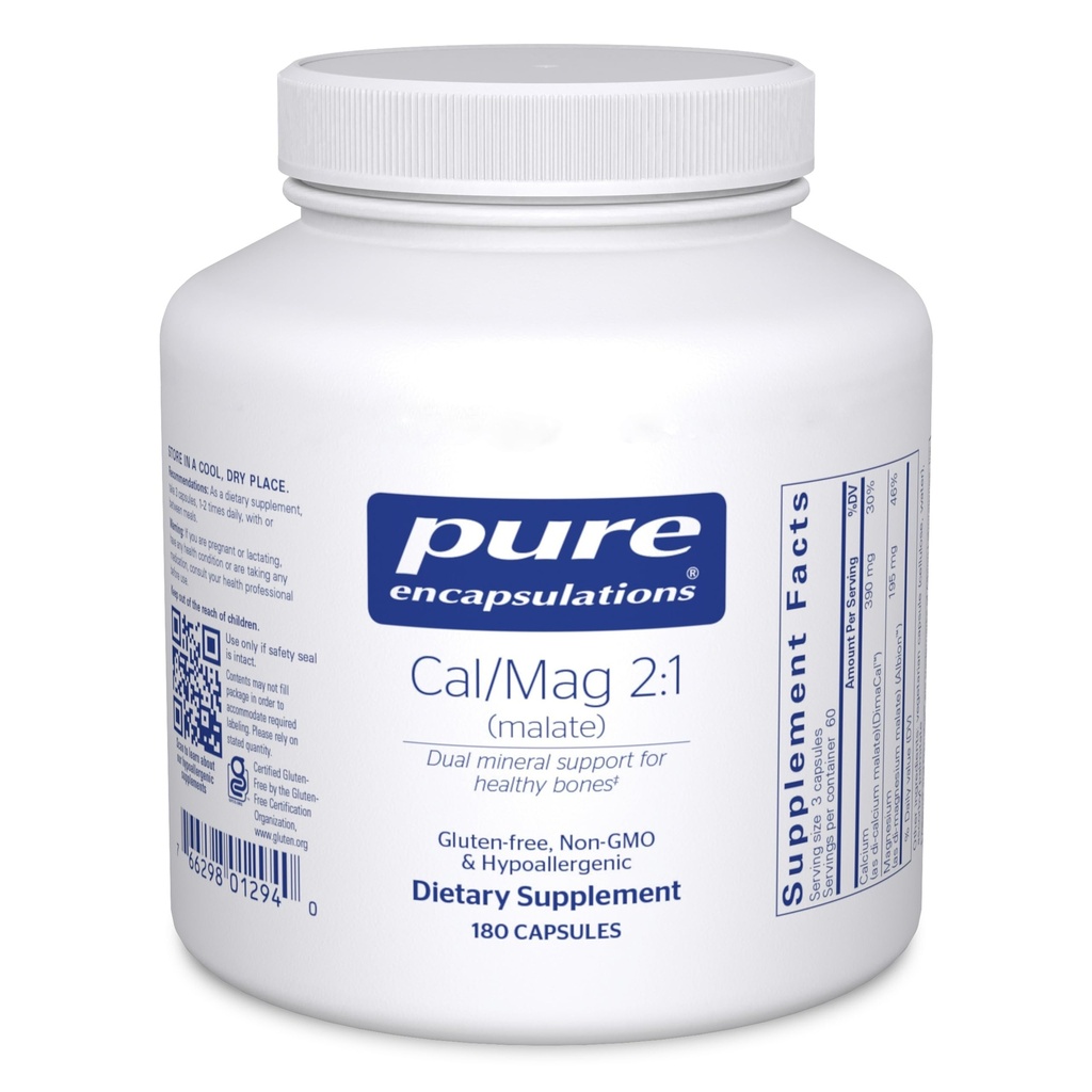 Reine Kapseln Cal/Mag (Malat) 2:1 - Calcium & Magnesium (Malat) - Knochengesundheitsergänzung* - Optimale Absorption - Vegan & Glutenfrei - 180 Kapseln