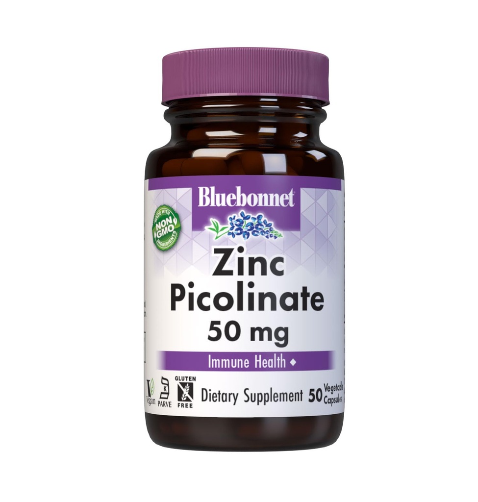 Bluebonnet Nutrition Zink Picolinat, Hormon & Immune, Prostata Gesundheit, Haut, Vegan, Non GMO, Gluten, Soja & Milch frei, Kosher, Weiß, 50 Zähler