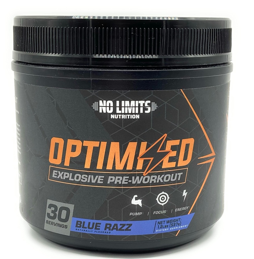 "Optimiert" Blue Razz Pre-Workout Pulver / Massive Pumps / Erhöhung Muskelmasse, Stärke & Fokus / Beta Alanine + L-Citrulline + Betaine Anhydrous + Kreatin + Koffein-Anhydrous / 30 Servierungen
