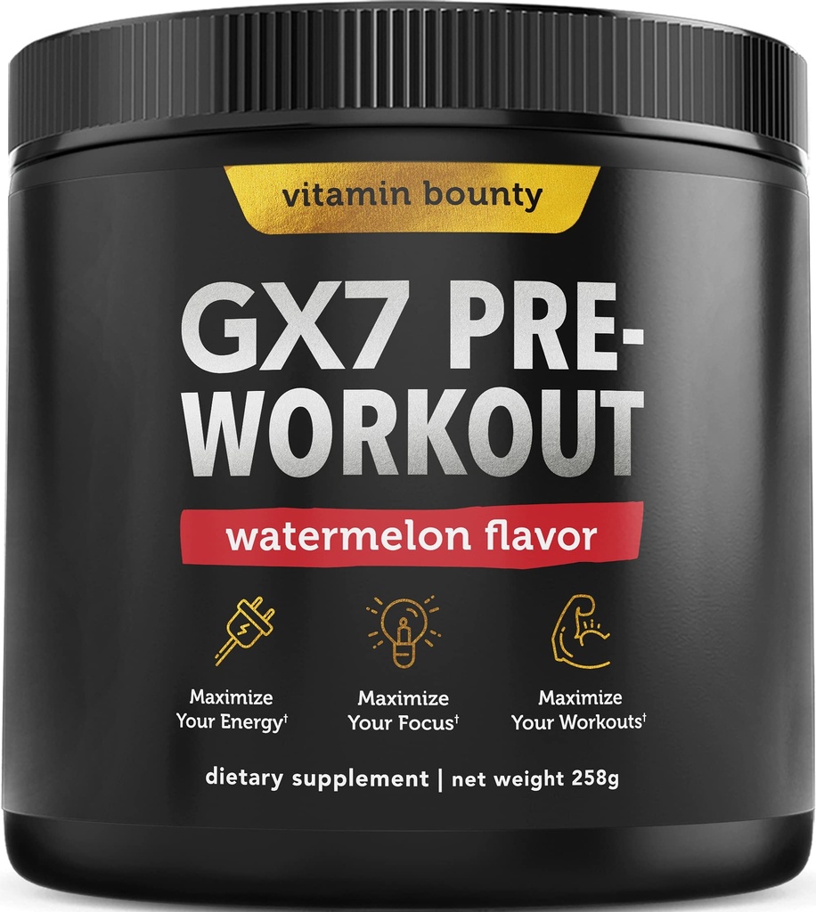 Vitamin Bounty Gx7 Pre Workout Pulver für Männer – Pre Workout für Frauen - Sugar Free Pre Workout Energy Booster Supplement mit Beta-Alanine, Koffein, Keto, 0g Net Carbs - Watermelon Flavor, 20 Servieren