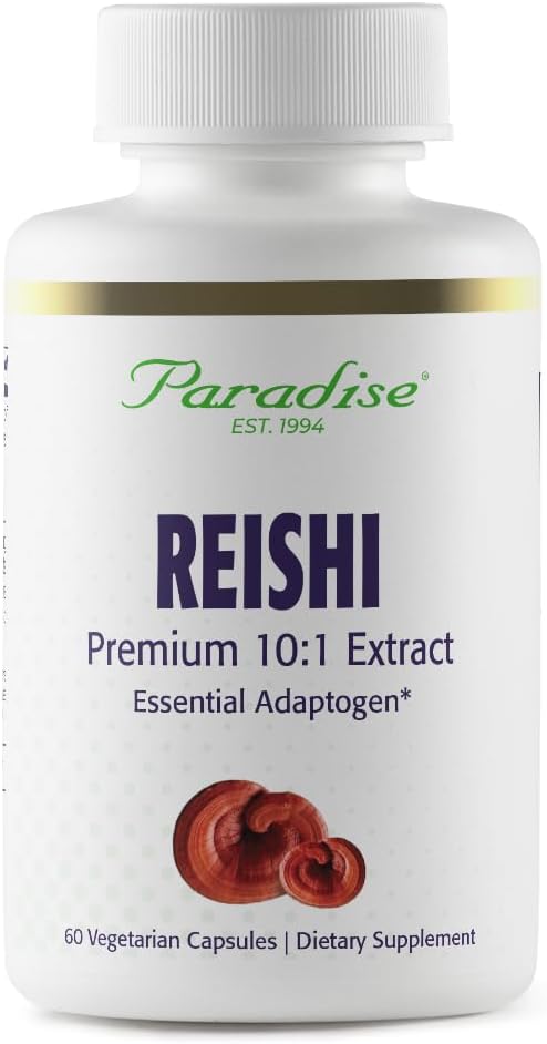 Paradise Herbs Reishi, Essential Adaptogen, Super Potent, Ultra Pure, Non-GMO, Vegan, Gluten Free, 60 Vegetarian Capsules