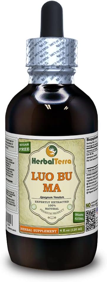 Luo Bu Ma, Dogbane (Apocynum Venetum) Tincture, Dried Leaf Liquid Extract (Markenname: HerbalTerra, Proudly Made in USA) 4 fl.oz (120 ml)