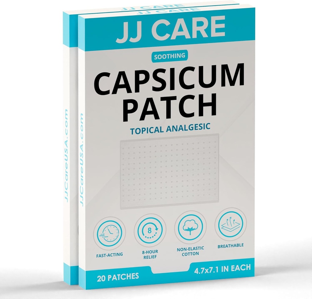 JJ CARE Capsicum Patch (40 PCS), 4.7" x 7.1" Beruhigende Capsaicin Patch, Capsicum Patches für Hals, Schulter, Muskel Soreness- 8 Stunden Relief