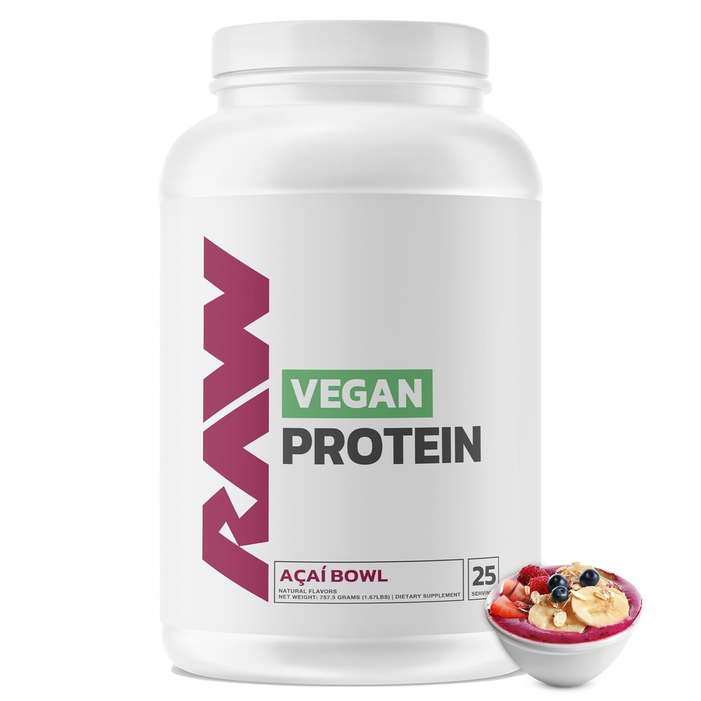 RAW Vegan Protein Powder, Acai Bowl - 20g pflanzenbasiertes Proteinpulver & Fortified with Vitamins for Muskelwachstum & Recovery - Low-Fat, Low Carb, Naturally Flavored & Sweetened - 25 Portionen