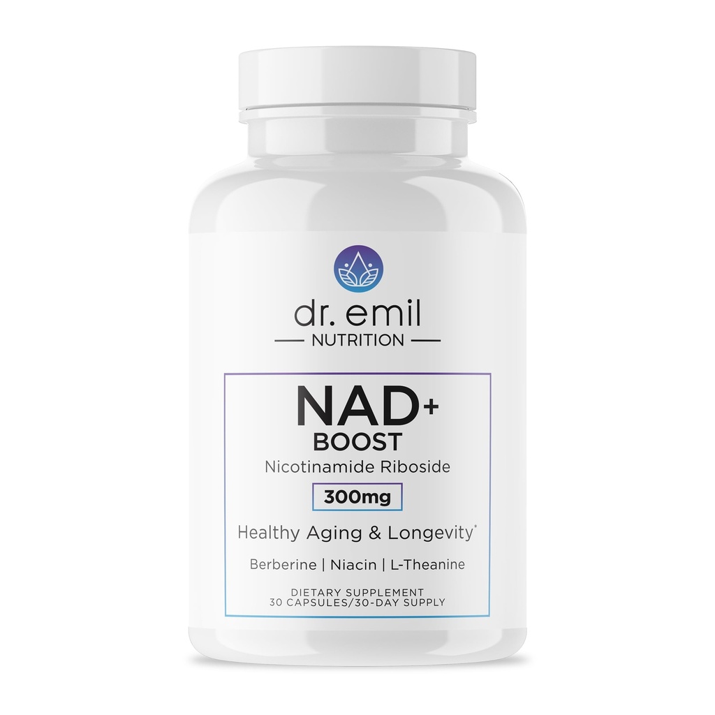 DR. EMIL NUTRITION NAD+ Boost - Nicotinamid Riboside Ergänzung für Langlebigkeit, Gesunde Alterung & Zelluläre Regeneration - NAD Ergänzung mit Berberine, L-Theanin & Niacin - 30-Tage Versorgung