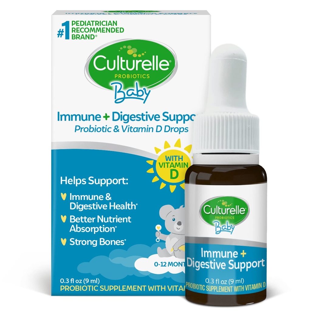 Culturelle Baby Probiotic Drops + Vitamin D, Immun- & Verdauungshilfe für Babys, Infants & Newborns 0-12 Monate, 30 Tage Versorgung, Glutenfrei & Non-GMO, 9ml