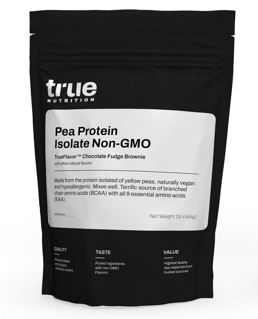 True Nutrition Pea Protein Powder Isolate - 25g Non-GMO Vegan Protein Pulver pro Servieren - Low Carb, Low Fat, High Leucine - Glutenfrei, Dairy Free, Soy Free - Chocolate Fudge Brownie - 1LB
