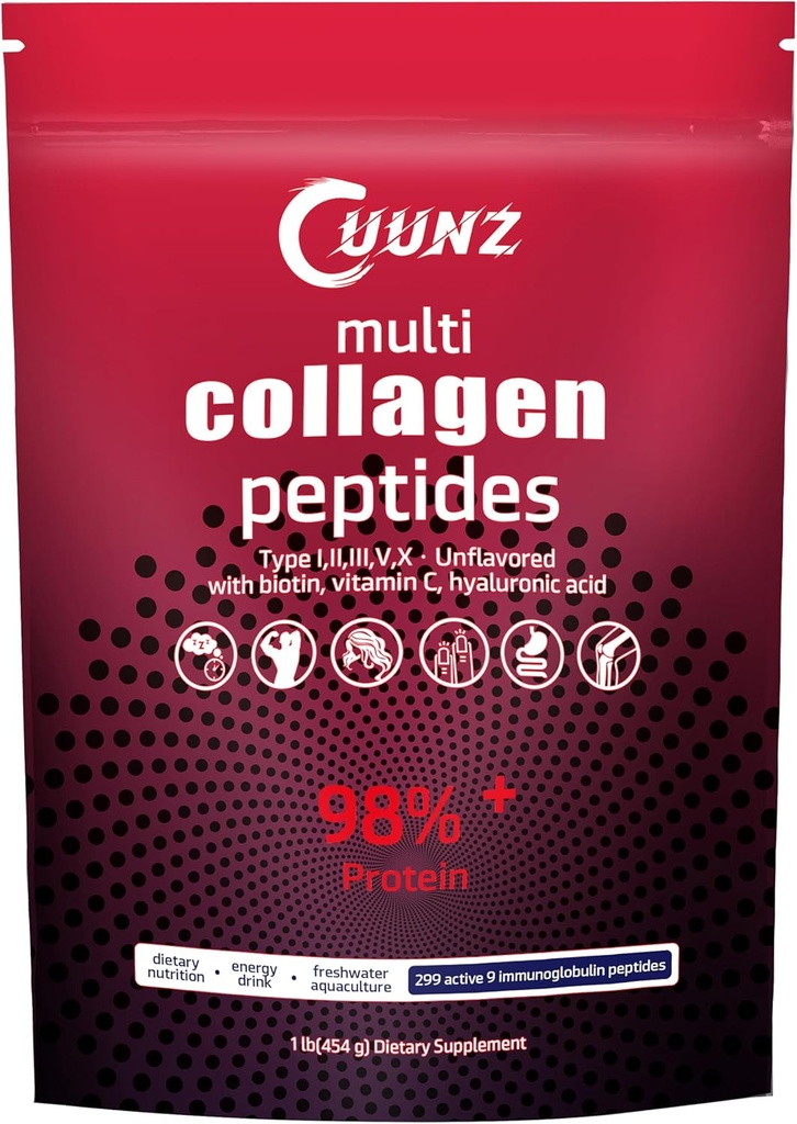 Multi Collagen Protein Powder - Typ I,II,III,V,X mit Biotin, Hyaluronsäure, Vitamin C - Unflavored Collagen Peptid Supplements(Multi Collagen Peptides 1lb)