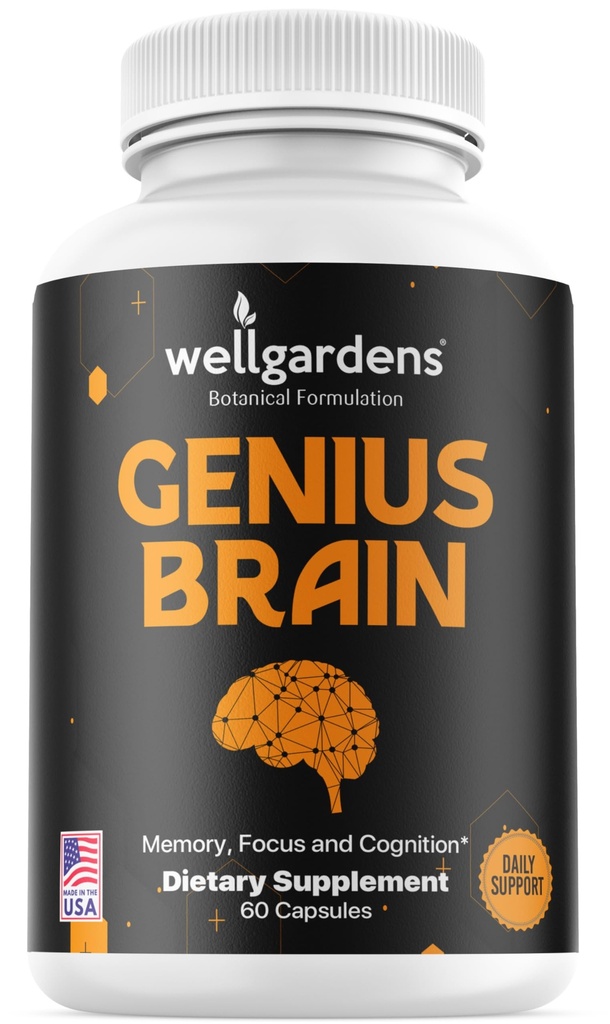 100% Pure Brain Ergänzungen für Gedächtnis, Fokus und Kognition - Tägliche Unterstützung für Psychische Klarheit mit Bacopa, Magnesium, Vitamine B6, Phosphatidylserine - Non-GMO, Glutenfrei