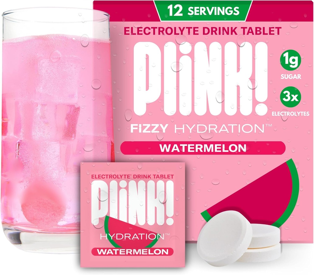 Plink! Fizzy Electrolyte Tablets für Erwachsene & Kinder – Wassermelone, 12ct – Tägliche Hydration mit Elektrolyten – Niedriger Zucker, Vegan, Keto Friendly, Non-GMO