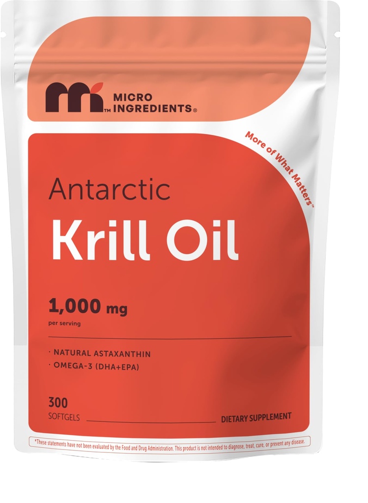 Mikro Zutaten Antarktis Krill Öl Supplement, 1000mg pro Servierung, 300 Soft-Gels, Rich in Omega-3s EPA, DHA & Natural Astaxanthin, unterstützt Immunsystem & Gehirn Gesundheit, einfach zu schwanken