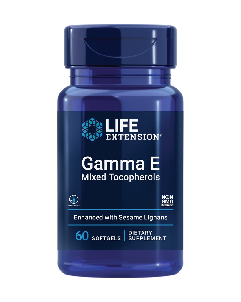 Life Extension Gamma E Mixed Tocopherols, Healthy Aging, Vitamin E Supplement, Verbessert mit Sesam-Lignanen, Glutenfrei, Non-GMO, 60 Softgels