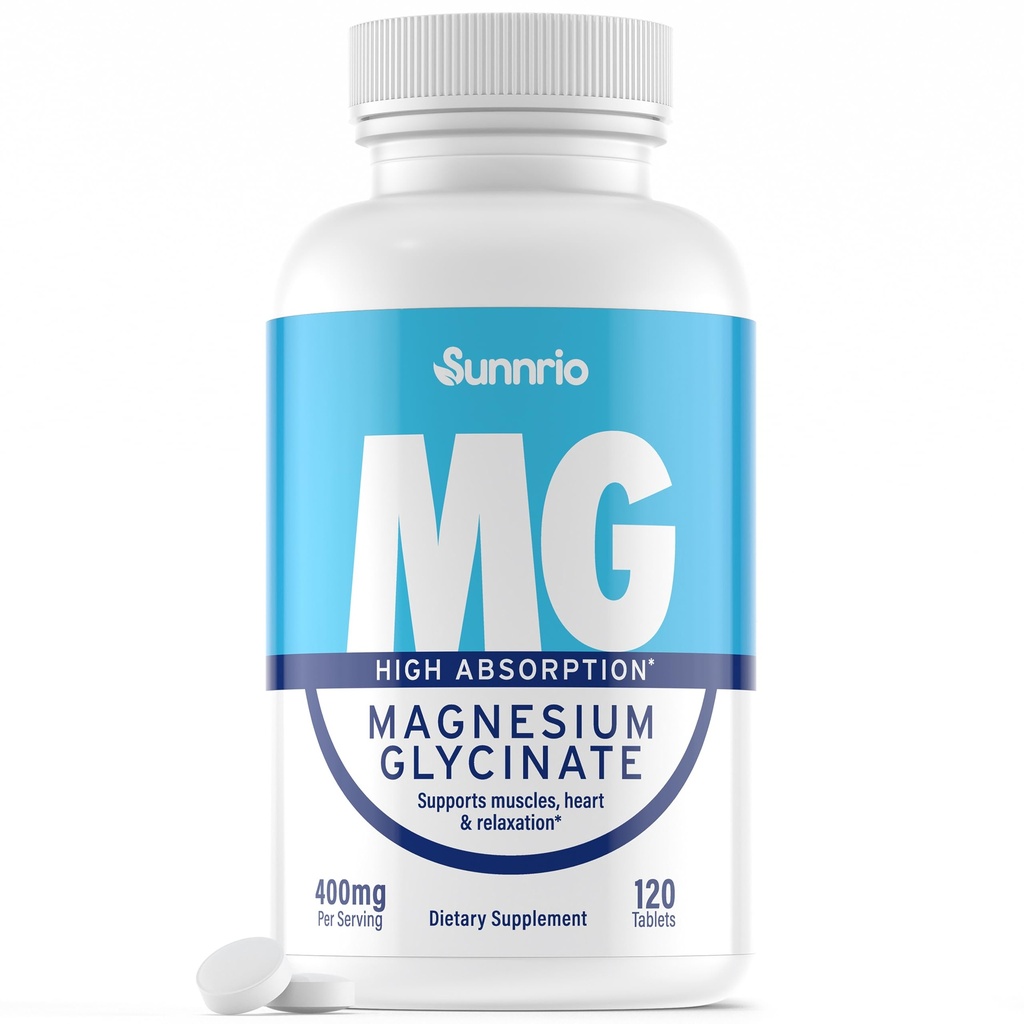 Magnesium Glycinate Supplement - 400mg pro Servieren - hohe Absorption, unterstützt Muskel, Herzgesundheit, Schlaf und Entspannung* - Non-GMO, Glutenfrei, Vegan-Friendly - 120 Tabletten