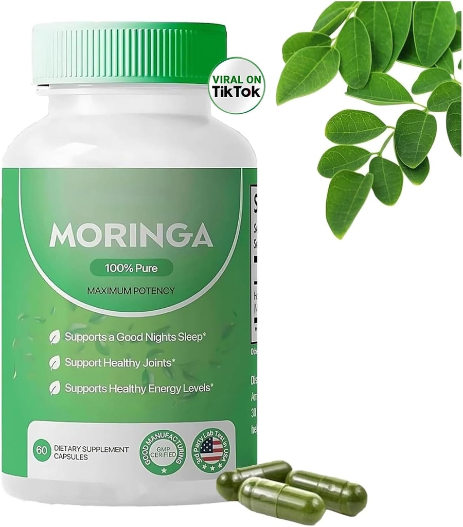 Pure Moringa Pulver Kapseln - 800mg, Antioxidans Superfood für Energie, Hautgesundheit & Gut Unterstützung - Reich an essentiellen Vitaminen & Aminosäuren - Natürlich, Non-GMO, 60 Kapseln (1)