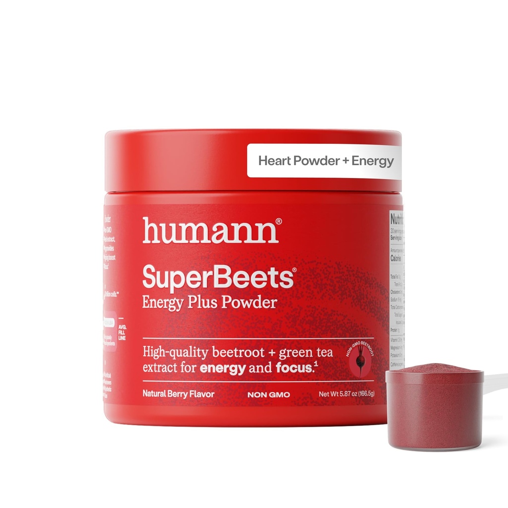 HumanN SuperBeets Energy Plus mit Grape Seed Extrakt - Rübe Wurzelpulver, Grüner Tee Extrakt, Koffein, Vitamin C, Non-GMO, 5.87oz