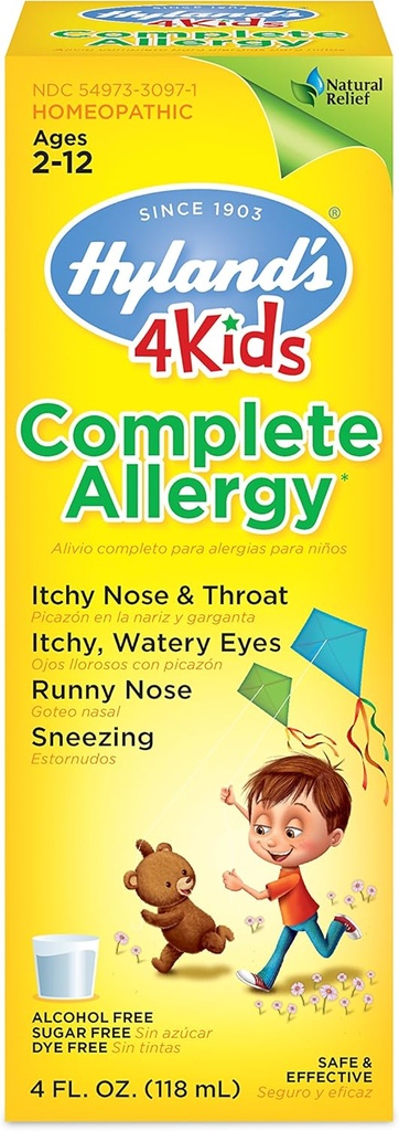 Hyland's Kids Allergy Medicine von 4Kids Non Drowsy Childrens Complete Allergy Relief Syrup Sicher und natürlich für Innen Outdoor-Verpackung Mai Vary, Eine Farbe, 4 Fl Oz