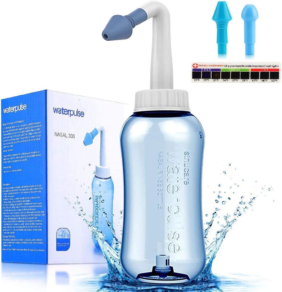 Darate Neti Pot Sinus Rinse Bottle, Nasenwaschreiniger Druck Rinse Nasal Bewässerung für Erwachsene & Kind BPA Kostenlos mit Aufkleber Thermometer (300ml)