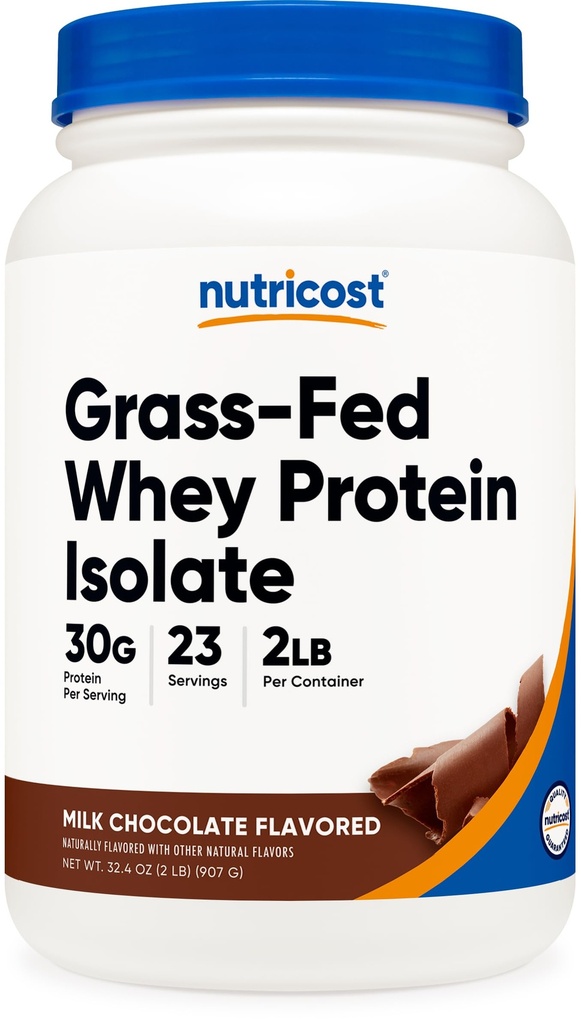 Nutricost Grass-Fed Whey Protein Isolate (Chocolate) 2LBS - Non-GMO, Glutenfrei, natürliche Aromen