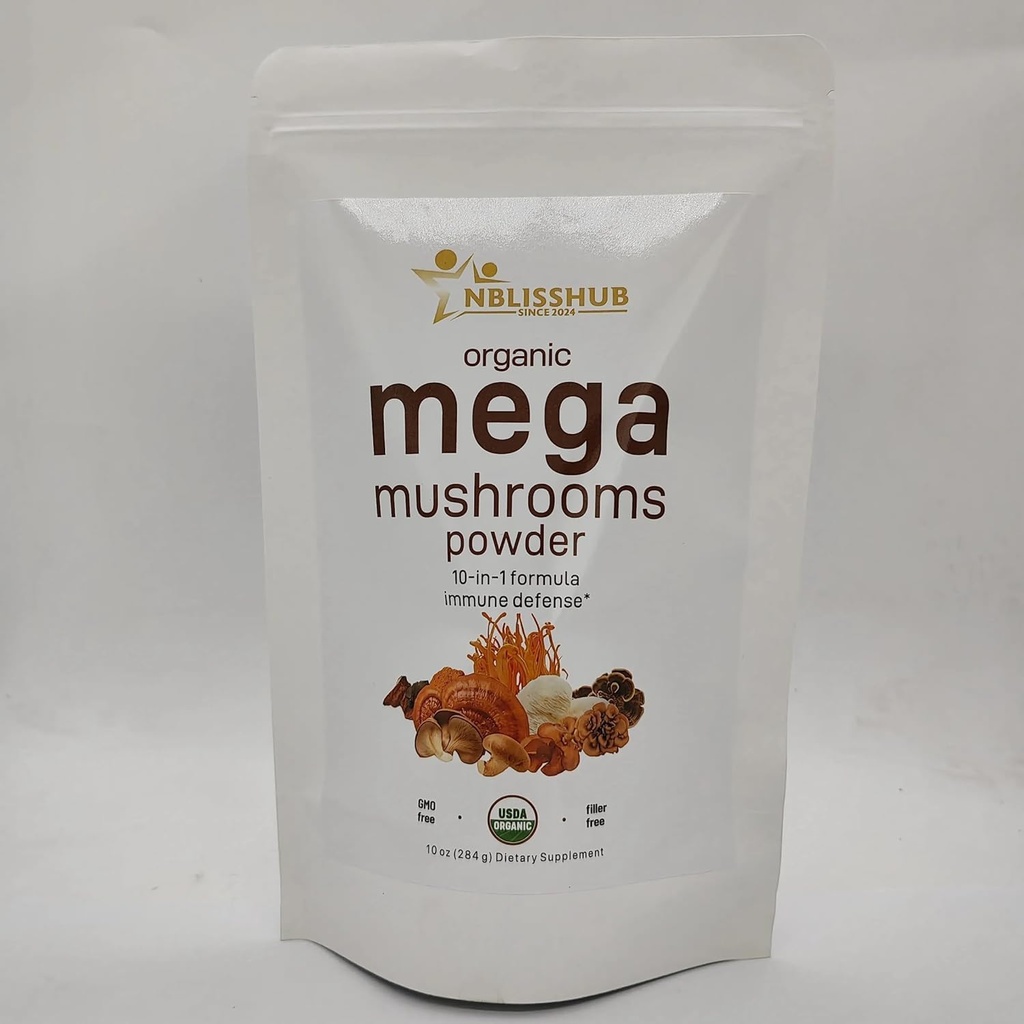Bio Mega Pilzpulver 10 in 1 Complex – Immunsystem Booster | Chaga, Lion’s Mane, Reishi, Cordyceps & More – 10 Unze (284-Day Supply) | Filler-Free, Vegan, Non-GMO Superfood für Smoothies & Tea