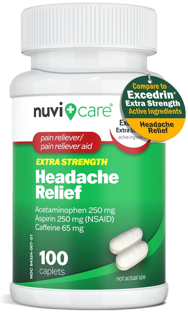 Kopfschmerz-Relief mit Acetaminophen 250 mg, Aspirin (NSAID) 250 mg, Koffein 65 mg - Temporäres Relief von Minor Aches & Pains - Vergleich zu Excedren Extra Strength Pain Reliever (100 Caplets)