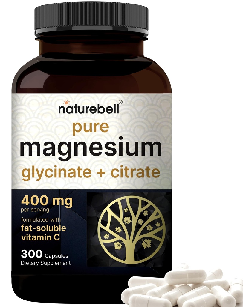 Magnesium Complex 400mg, 300 Kapseln | Glycinat, Citrat | Chelat & Purified | Knochen, Herz & Verdauungsunterstützung | Non-GMO