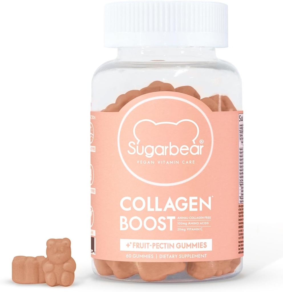 SugarbearPro Collagen Boosting Vegan Multivitamin Gummis, 100mg Aminosäuren, Vitamin C, Vitamin D, B-12 und Biotin, fördert Haar, Nagel, Haut, Knochen & Gelenk Gesundheit 60 Count 2 Monat Versorgung