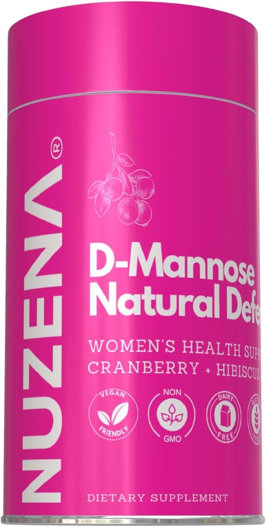 Nuzena D-Mannose + 1000mg mit Cranberry 150mg, Packung mit 60 natürlichen Verteidigung Urinary Tract Unterstützung Kapseln mit Hibiscus Flower 100mg und Dandelion Root 100mg pro Servierung von 2 Kapseln