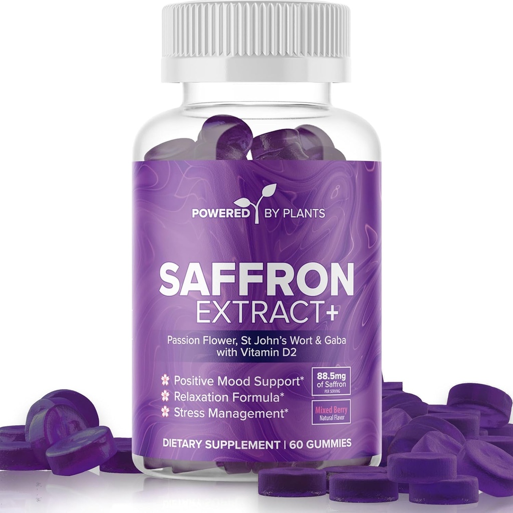 Safran-Extrakt-Gummien mit Passionflower & Vitamin D2 - Safran-Ergänzungen für Moodunterstützung, Verdauung, & Energie 60 Servierungen