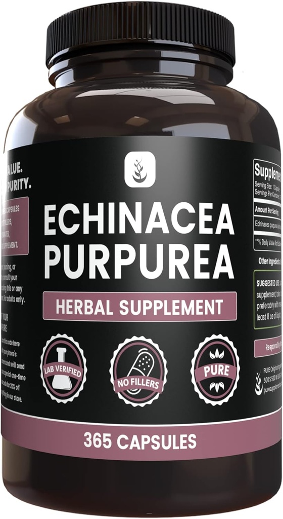 PURE ORIGINAL INGREDIENTS Echinacea Purpurea (365 Kapseln) Kein Magnesium oder Reisfüller, Immer rein, Lab Verifiziert