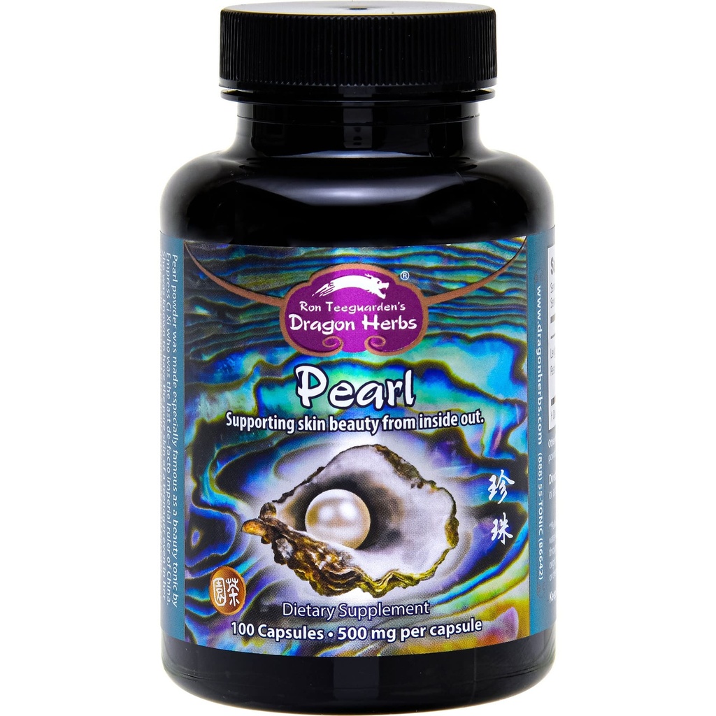 Dragon Herbs Pearl Powder Capsules - Pure Pearl Powder Supplement zur Unterstützung von Haut, Augen, Nägel, Schönheit | Alle natürlichen Inhaltsstoffe, Non-GMO (100 Kapseln, 500 mg pro Kapsel)