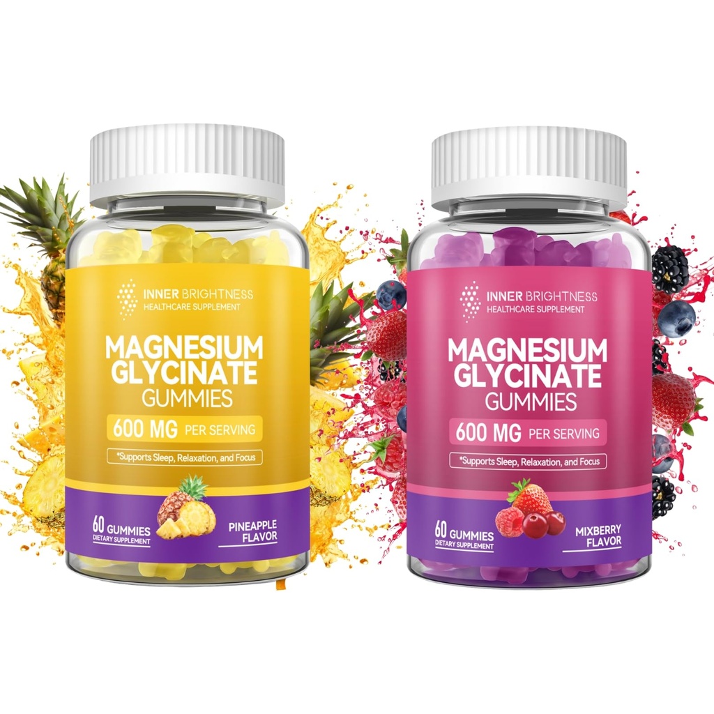 Magnesium Glycinate Gummies - Magnesiumgummis für Erwachsene, für Schlaf, Relaxation & Fokus, Non - GMO, Gluten - Free, Mixed Berry and Ananas Flavors, 120 Count (60 von jedem)