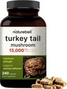 NatureBell Turkey Tail Mushroom Capsules 15.000mg pro Servierung, 240 Count | 25:1 Fruchtkörper & Mycelextrakt – Immun- & Gehirn-Gesundheitsmushrooms Supplement