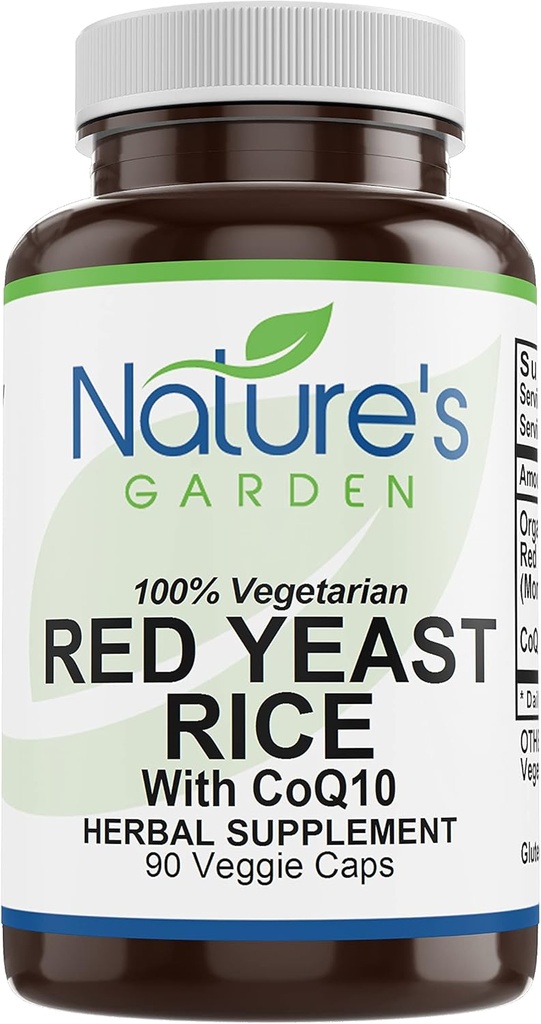 NATURE's GARDEN ESSENTIALS Red Yeast Rice Organic mit CoQ10-90 Veggie Caps mit 600mg Bio Red Rice Yeast Plus Co Q 10 - Natures Support für Cholesterol