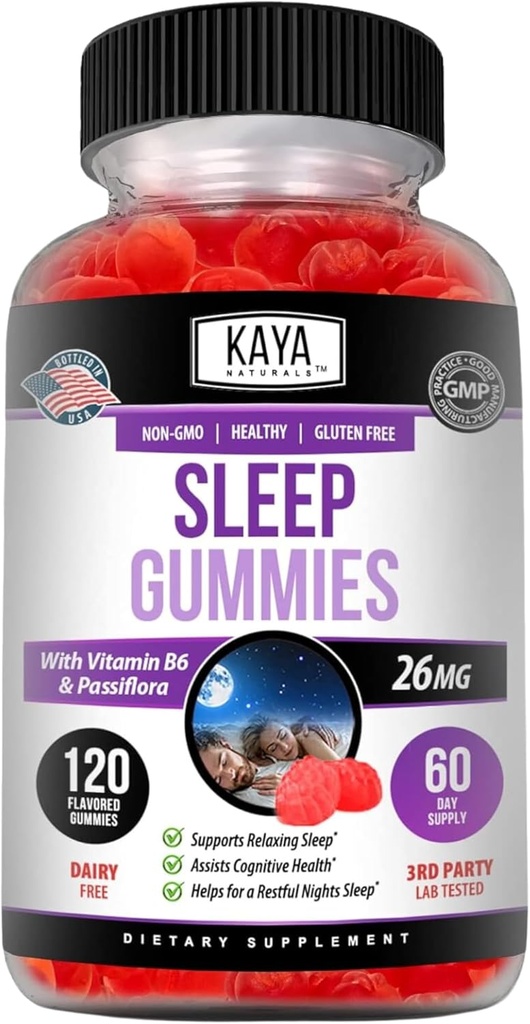 Kaya Naturals Sleep Gummies (26mg) - Health Supplement and Sleep Aid for Adults - Vitamin B6 und Melatonin Gummies - Gummy Vitamins for Women and Men - 120 Count