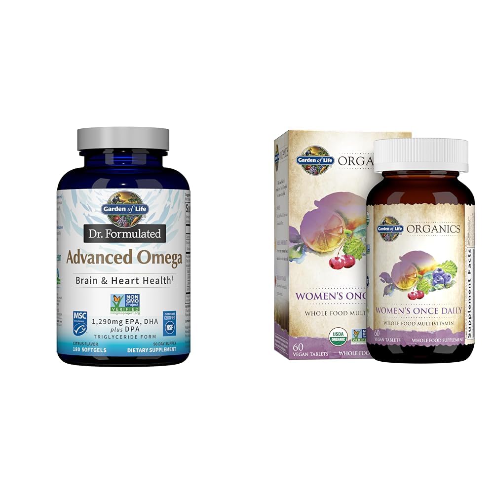 Garten des Lebens Omega-3 Fischöl 1.290mg EPA+DHA+DPA 180 Softgels & Einmal täglich Bio Ganzes Lebensmittel Multivitamin für Frauen 60 Tabletten