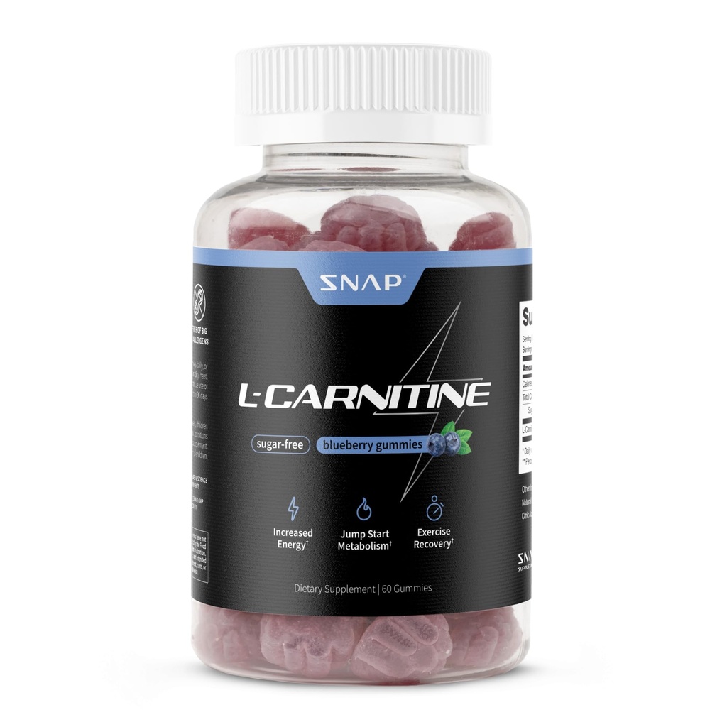 Sugar Free L Carnitine 500mg Gummy - Natural Pre Workout L-Carnitine Supplement - Erhöhte Energie, schnellere Erholung, Boost Metabolismus, Pre Workout für Frauen & Männer, Blueberry Flavor (60 Gummi)