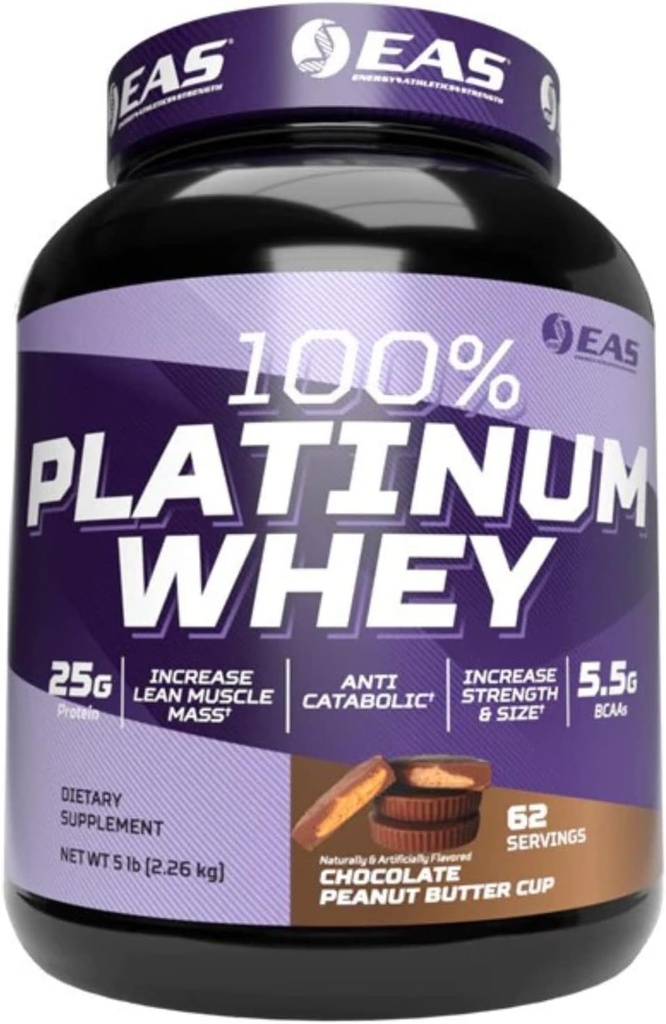 EAS 100% Platinum | 3 Ultra-Platinum Whey Proteine | Erhöhen Größe & Stärke | 25g Protein, 5.5g BCAAs | 5 Pfund (Chocolate Peanut Butter Cup)