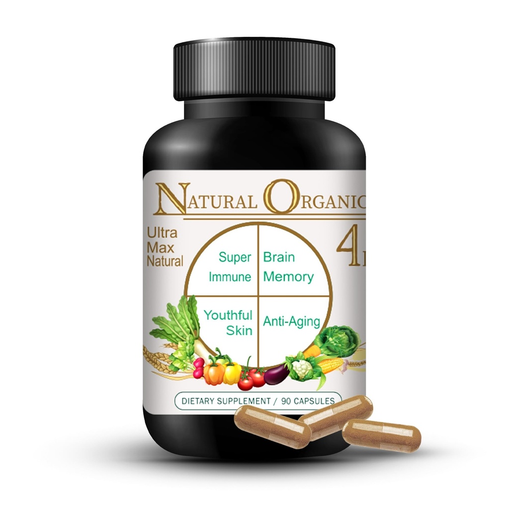 Ultra Max Natural Organic 4 in 1 Gehirn Ergänzungen für Gedächtnis und Fokus, Immununterstützung Anti-Aging Nahrungsergänzungsmittel
