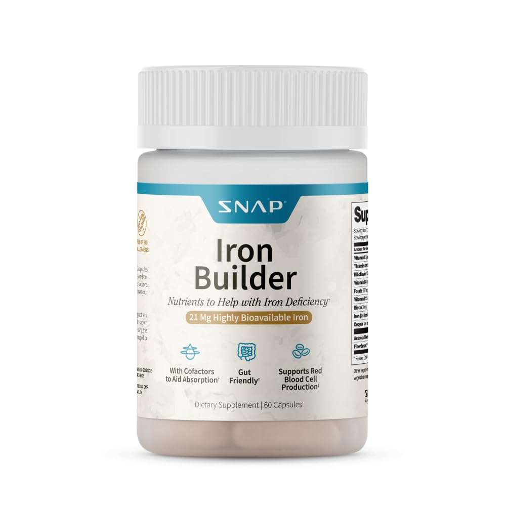Snap Supplements Natürliche Eisen Builder Ergänzungen, 21 mg Eisen Pillen Energie, Stoffwechsel und Verdauung zu erhöhen, absorbiert schnell Vitamine Bio Nährstoffe (60 Kapseln)
