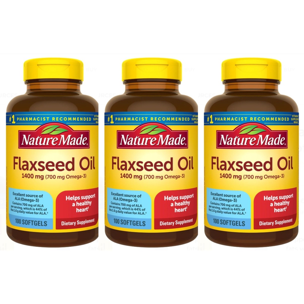 Natur Made Bio Flaxseed Öl 1400 mg 700mg Omega 3 100 Liquid Softgels 3 PACK
