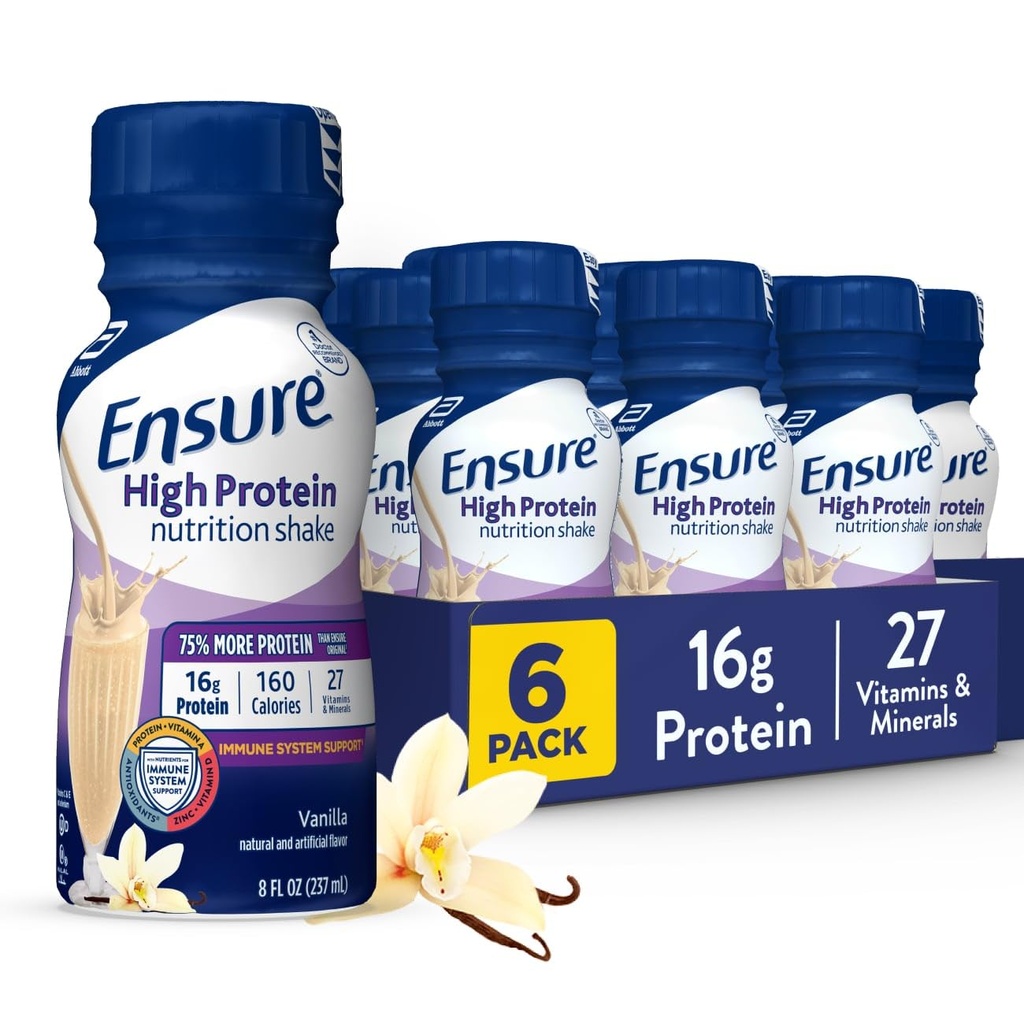 Vergewissern Sie sich High Protein Vanilla Nutrition Shake mit Fiber, Ready to Drink, 16g Protein und 27 Vitamine und Mineralstoffe, 8 fl oz, 6 Pack