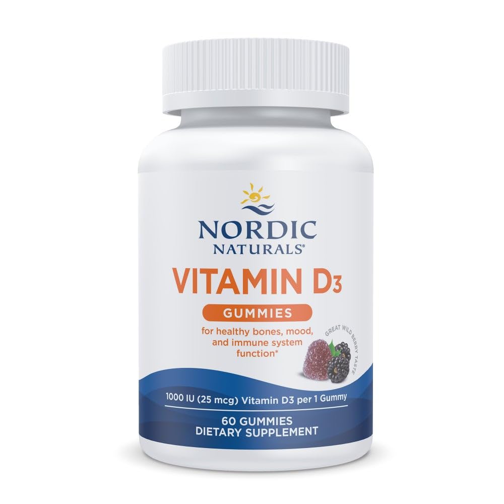 Nordic Naturals Vitamin D3 Gummis, Wildbeere - 60 Gummis - 1000 IU Vitamin D3 - Großer Geschmack - Gesunde Knochen, Mood & Immunsystem Funktion - Non-GMO - 60 Servierungen